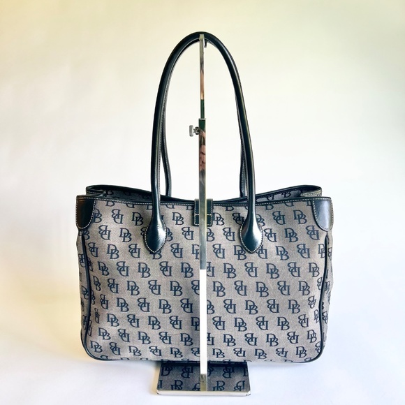 Dooney & Bourke Grey Black Canvas Leather Tote Shoulder Bag - Picture 4 of 14